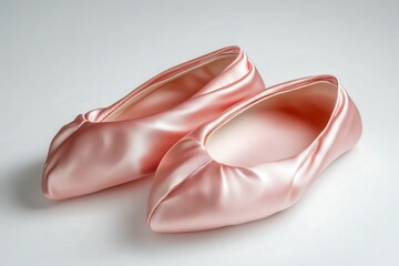 Pair of elegant pink satin ballet pointe shoes.