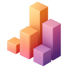 3D render of a bar graph icon, simple design, bright pastel colors