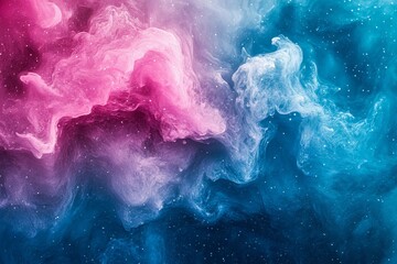 Obraz premium Colorful abstract cosmic clouds swirl together in a mesmerizing display of pink and blue tones in a dreamy space-like setting