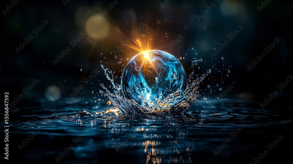 Poster dynamic water splash action nature scene high-definition image dark background vibrant colors global