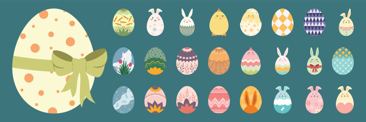 Cute Easter Eggs Featuring Bunnies, Chicks, Carrots, and Colorful Patterns