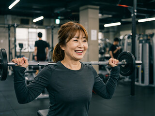 Senior woman exercising at fitness gym, AI generated