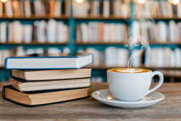 A cozy cafe where a student watches a live-streamed lecture on a tablet, surrounded by books and a steaming coffee cup, warm tones, photorealistic. , closes up