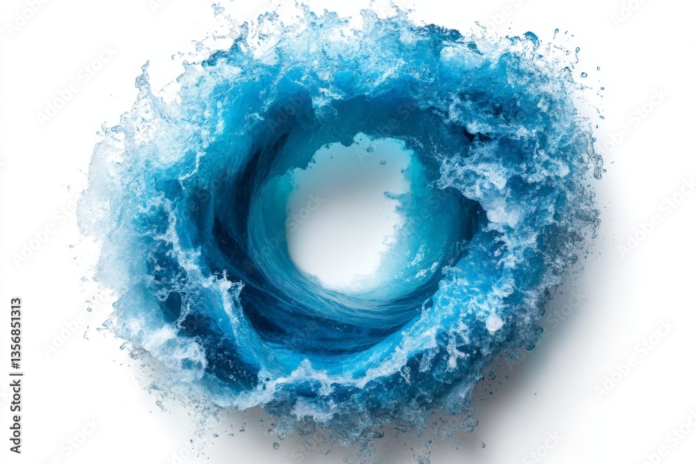 Poster swirling ocean wave formation creating a captivating blue vortex in abstract water art