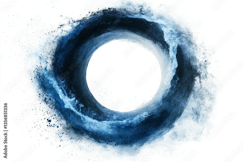 Poster swirling waves form a circular splash of blue tones in a minimalist design during midday coastal tra