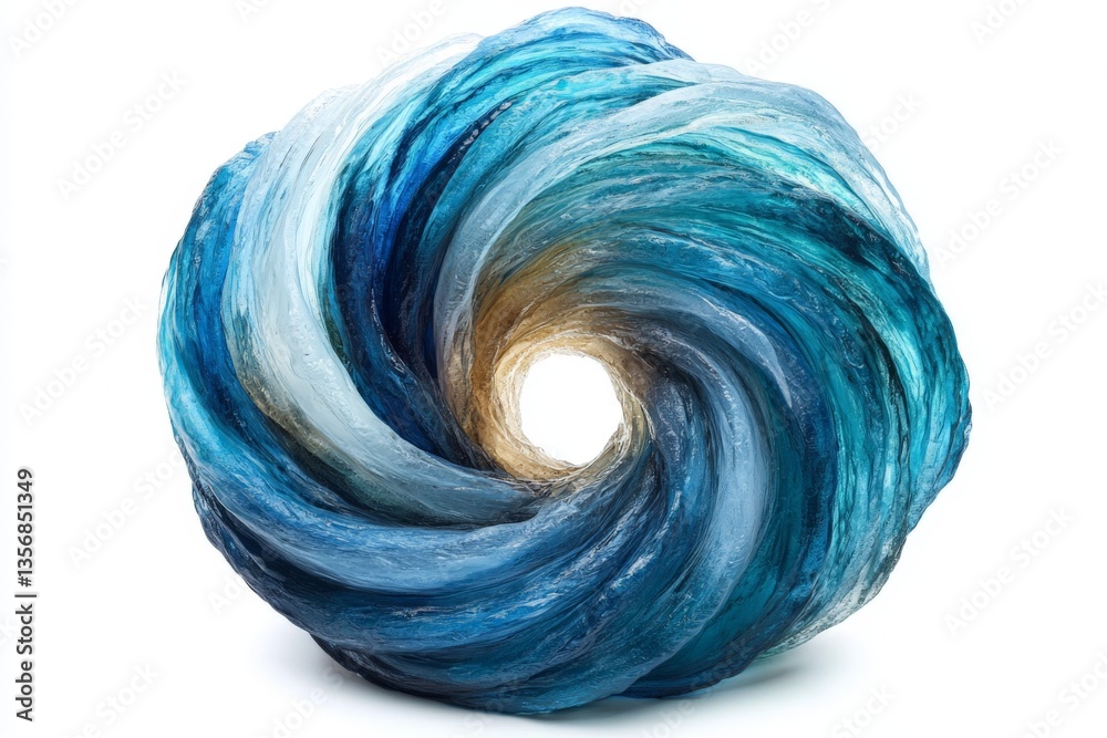 Poster artistic representation of ocean waves in vibrant blue colors captured in a swirling design