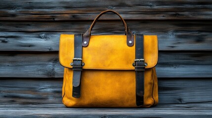 Mustard Leather Backpack Against Wooden Wall