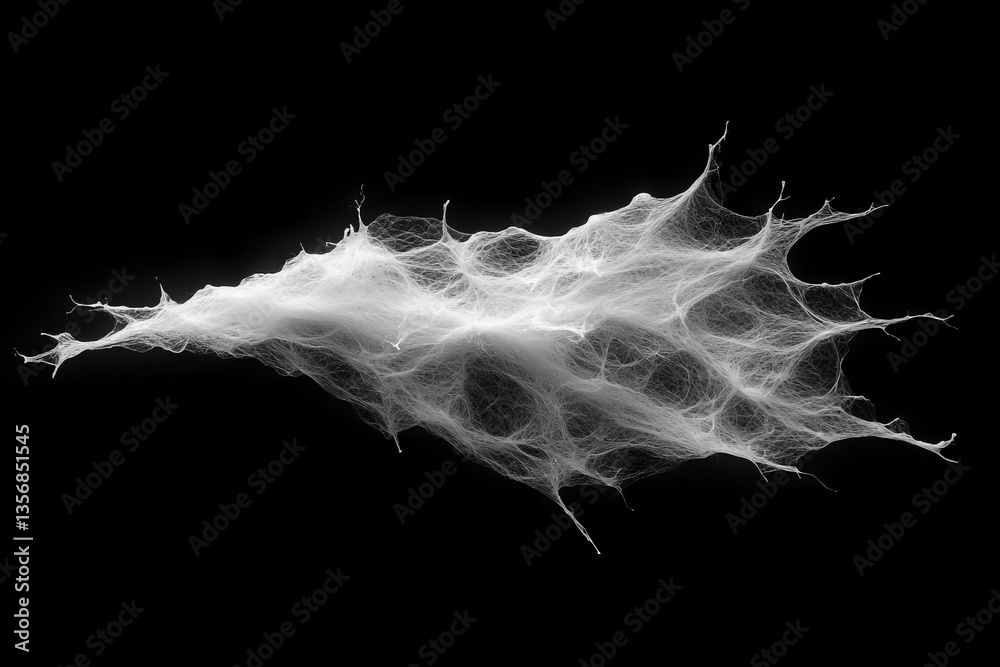 Poster Delicate patterns of intricate white fibers against a dark background showcasing a unique abstract form