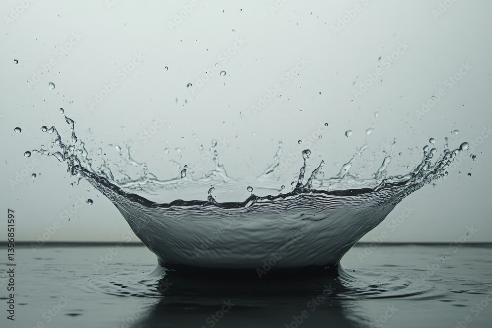 Aufkleber water splash captured in slow motion with droplets dispersing against a neutral background during in