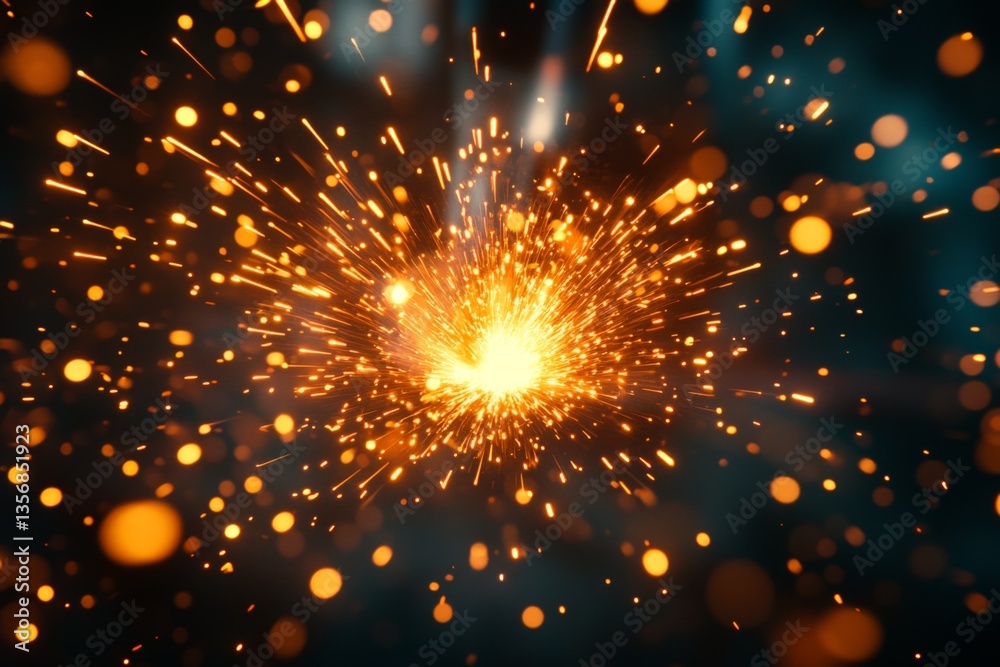 Fototapete Dynamic explosion of bright sparks illuminating the dark background in an artistic display of light and energy