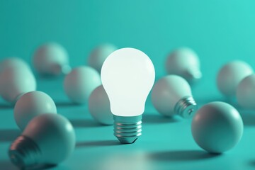 3D CGI with unlit bulbs on a teal background