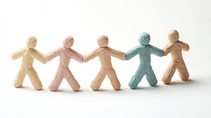 Colorful paper figures linked together, symbolizing unity and teamwork in a creative setting.