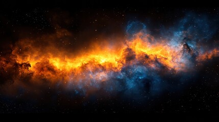 Fototapeta premium A long, orange and blue line of clouds in space