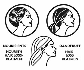 Fototapeta premium Black and White Hair Care Solutions: Nourishment, Dandruff, and Hair Loss Treatments