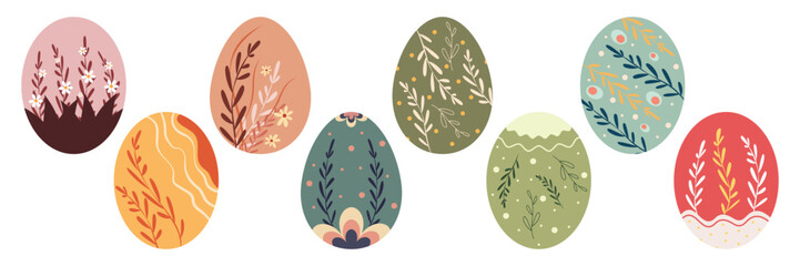 Easter Egg Illustrations Set with Rabbits, Flowers, Carrots and Colorful Patterns