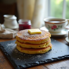 Traditional Cakes on Slate with Tea, Welsh Restaurant Food Menu