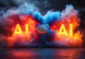 The image is a colorful and abstract representation of the word AI