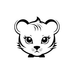Obraz premium A sleek black and white vector illustration of a baby tiger with a sad face, its body slumped in a melancholic pose on a white background