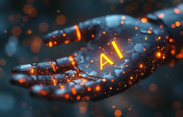 A hand holding a glowing letter A