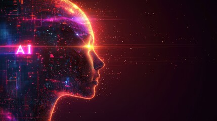 A blue and orange background with a head and the word AI