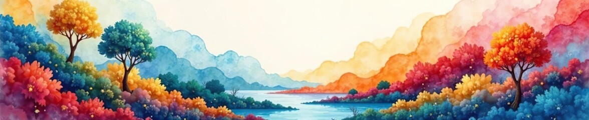 Fototapeta premium Abstract watercolor painting of a vibrant, asymmetrical ecological landscape with swirling colors and organic shapes, creative, environment