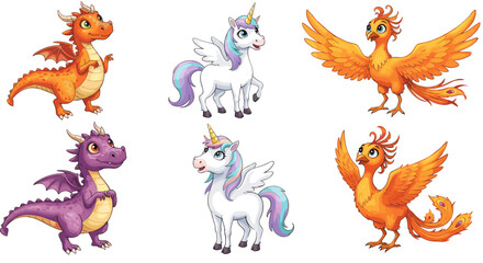 Obraz premium Enchanted Mythical Creatures - Dragons and Unicorns