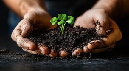 A person is holding a small plant in their hands