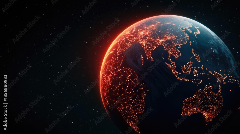 Aufkleber earth at night displaying global finance and future business concept. visual representation of earth