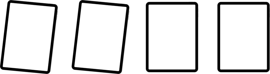 Minimal tablet frame outline, slightly tilted and straight versions, isolated on transparent background for UI design or mockups