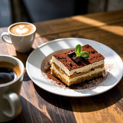Classic Tiramisu with Cocoa Powder and Mint