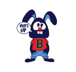 Cool Bunny Character in Red T-Shirt Vector Illustration