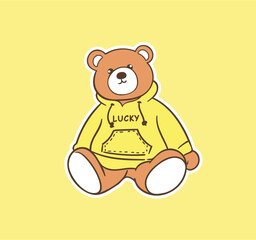 Cute Teddy Bear in Yellow Hoodie Vector Art