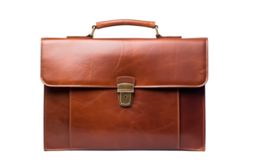 brown leather briefcase isolated on white or transparent png