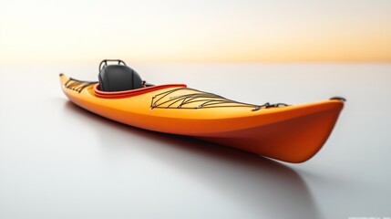 Orange kayak on a light gray surface at sunrise