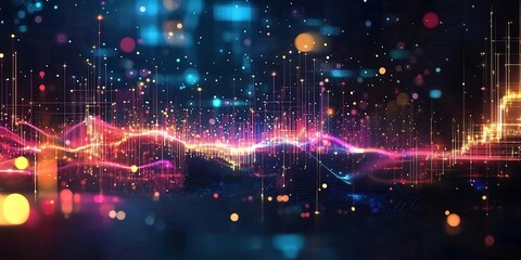 Fototapeta premium Abstract digital background. Can be used for technological processes, neural networks and AI, digital storages, sound and graphic forms, science, education, etc. Generative AI.