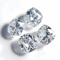 Sparkling Diamonds: Exquisite cushion-cut diamonds arranged in an elegant composition, radiating brilliance and luxury, captured with a focus on the meticulous facets.