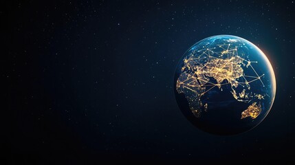 Fototapeta premium Earth at night with global communications and cityscapes concept. A stunning view of Earth highlighting global connectivity.