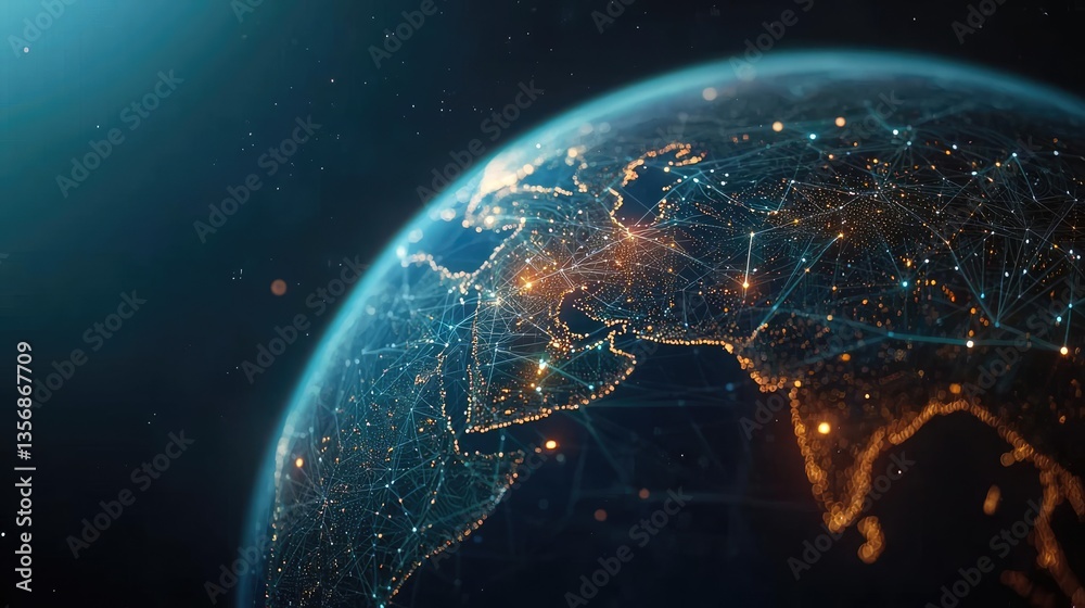 Poster earth at night displaying global finance and future business concept. a captivating view of earth sh
