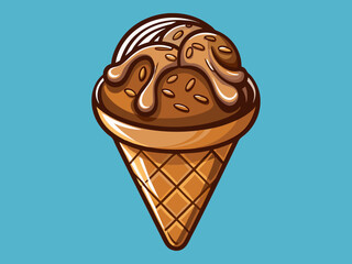 vector of  Chocolate ice cream in a waffle cup. Top view. Free space for your text.