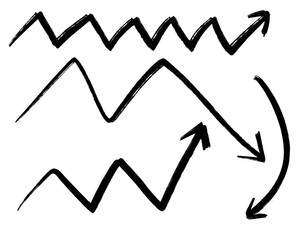 Hand-drawn arrows set in various directions and styles, sketch-style doodle arrows on transparent background