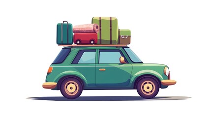 Fototapeta premium Professional Image of a Green Car with Luggage, Including Suitcase for Traveling