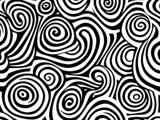 Mesmerizing Abstract Pattern of Black Irregular Organic Lines Swirling into Hypnotic Spirals and Undulating Waves Design
