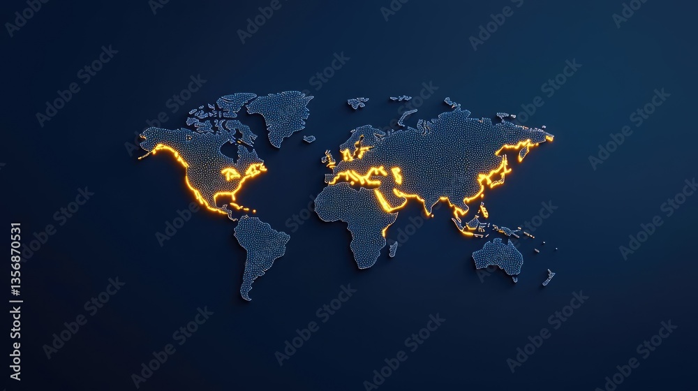 Poster earth at night displaying global finance and future business concept. stylized world map with glowin