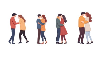Fototapeta premium Romantic Couples Dating, Hugging and Walking Away, Back View - Relationship and Love Concept