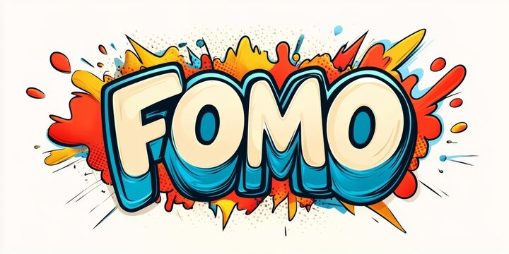 Comic-style splash design featuring the bold typography of the word FOMO