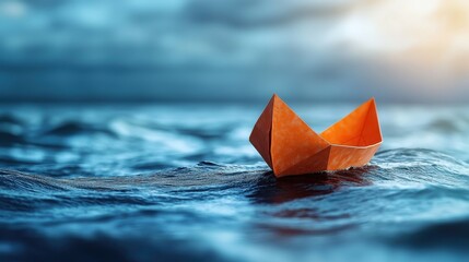 "Serenity: Paper Boat Drifting in Ocean"