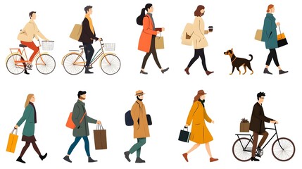 Urban Lifestyle Scene with Diverse Group of People Walking on Busy City Street