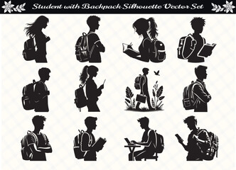 Black Color Student with Backpack Silhouette Vector Illustration for Digital and Print Design