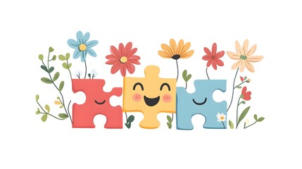 Colorful Puzzle Piece Design with Happy Face for Jigsaw Puzzles and Games