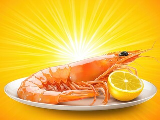 Grilled shrimp glistening in sunset hues on a plate with a bright lemon wedge awaits delectable tasting experience ahead